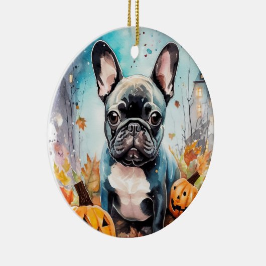 Halloween French Bulldog mit Pumpkins Beängstigend Keramik Ornament (Rechts)