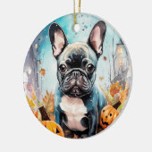 Halloween French Bulldog mit Pumpkins Beängstigend Keramik Ornament (Links)