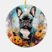 Halloween French Bulldog mit Pumpkins Beängstigend Keramik Ornament (Hinten)