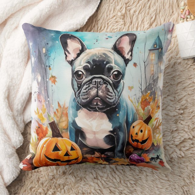 Halloween French Bulldog mit Pumpkins Beängstigend Kissen (Decke)