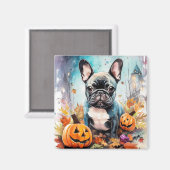 Halloween French Bulldog mit Pumpkins Beängstigend Magnet (Vorderseite/Rückseite)