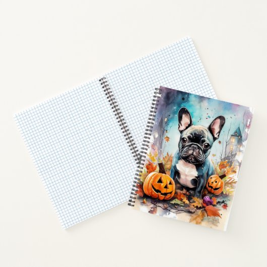 Halloween French Bulldog mit Pumpkins Beängstigend Notizblock (Innenseite)