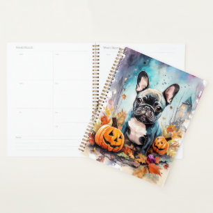 Halloween French Bulldog mit Pumpkins Beängstigend Planer