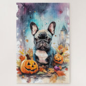 Halloween French Bulldog mit Pumpkins Beängstigend Puzzle (Vertikal)
