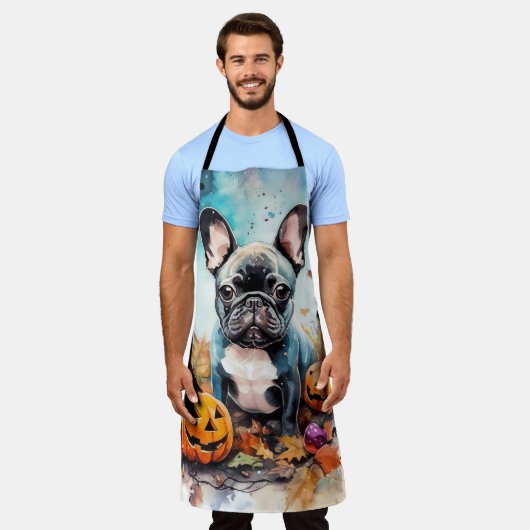Halloween French Bulldog mit Pumpkins Beängstigend Schürze (Getragen)