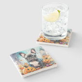 Halloween French Bulldog mit Pumpkins Beängstigend Steinuntersetzer (Seitenansicht)