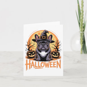Halloween French Bulldog Outfit mit Hexenhut und Karte