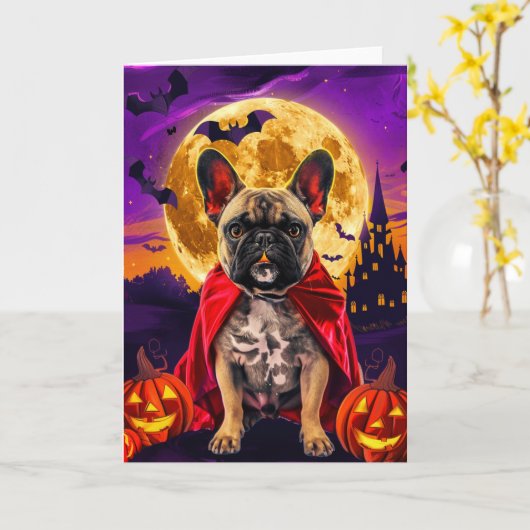 Halloween French Bulldog Vampire Pumpkins Beängsti Karte (Gelbe Blume)