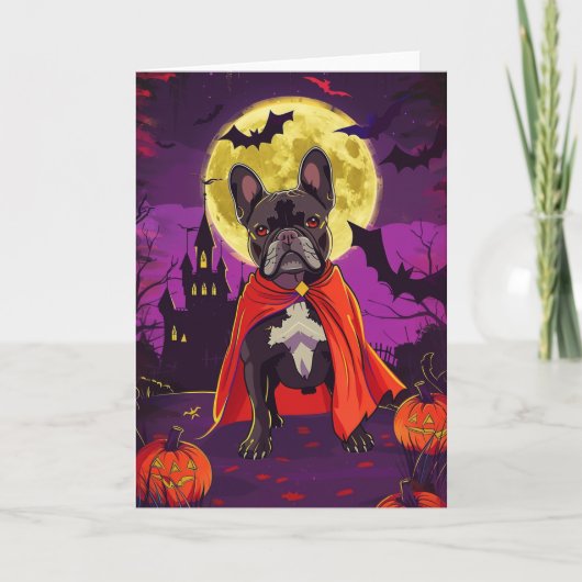 Halloween French Bulldog Vampire Pumpkins Beängsti Karte (Vorderseite)