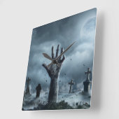 Halloween-Friedhof am Night Square, Wall-Uhr Quadratische Wanduhr (Winkel)