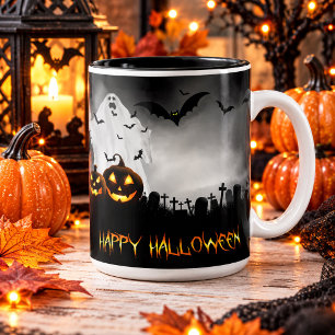Halloween-Friedhof, Geister-Jack-o-lanterns und Fl Tasse