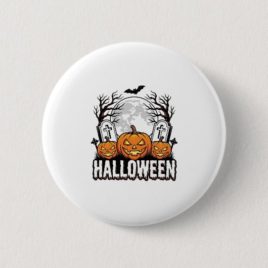Halloween-Friedhof-Kürbis-Vintage-Stich-Design Button (Vorderseite)