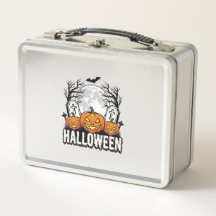 Halloween-Friedhof-Kürbis-Vintage-Stich-Design Metall Brotdose