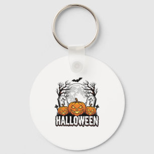 Halloween-Friedhof-Kürbis-Vintage-Stich-Design Schlüsselanhänger
