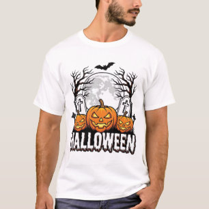 Halloween-Friedhof-Kürbis-Vintage-Stich-Design T-Shirt