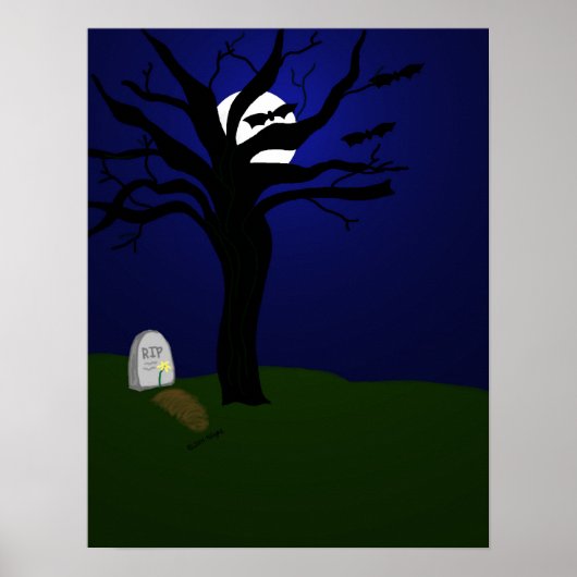 Halloween-Friedhof mit Fledermäusen Poster (Vorne)