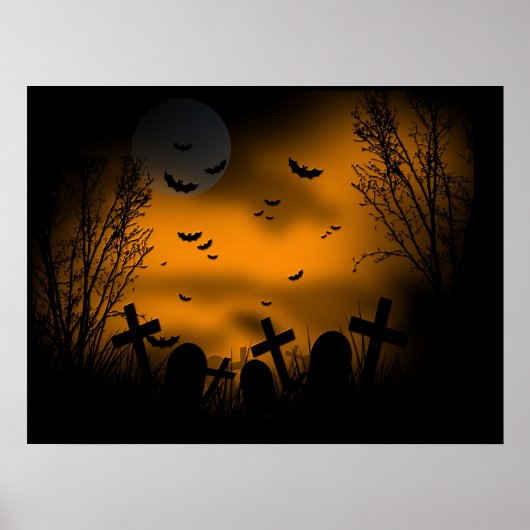 Halloween Friedhof mit Fledermäusen und Grabsteine Poster (Vorne)