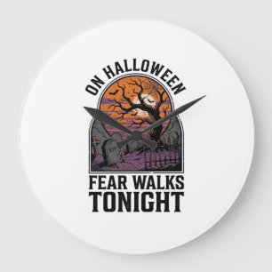 Halloween-Friedhof-Sonnenuntergang-Vintage-Gruseli Große Wanduhr