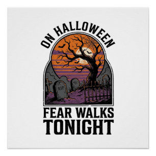 Halloween-Friedhof-Sonnenuntergang-Vintage-Gruseli Poster