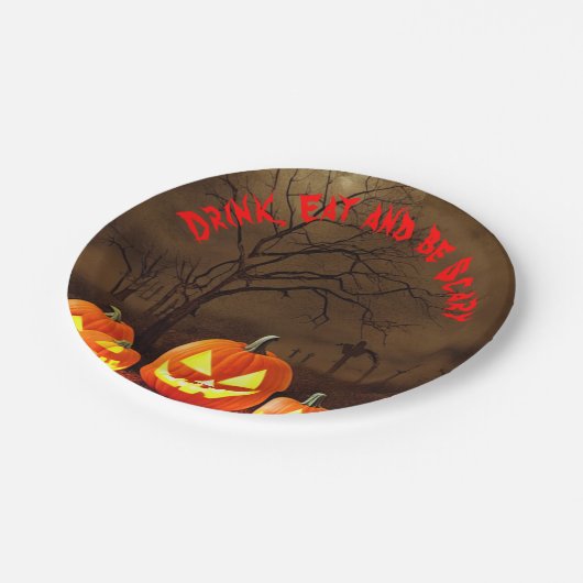 Halloween Friedhof trinken Essen und Beängstigend Pappteller (Schrägansicht)