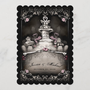 Halloween-Friedhofs-Liebe-Rosa-Blumenhochzeit Einladung