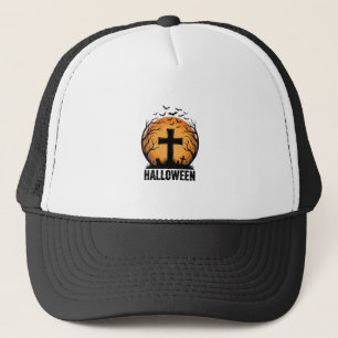 Halloween-Friedhofsfledermäuse Vintage-Mond-Shirt- Truckerkappe