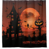 Halloween-Friedhofsszenenkürbis schlägt Mond Duschvorhang (Vorderseite)