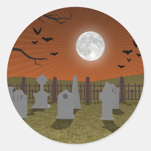 Halloween: Friedhofszene: Runder Aufkleber (Vorderseite)
