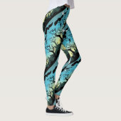 Halloween Friedhofszenerie lila Aqua und Gelb Leggings (Rechts)