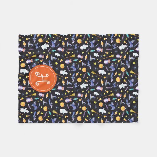 Halloween Friends Monogram Fleecedecke (Vorderseite (Horizontal))