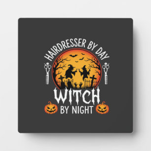 Halloween-Friseur bei Tag, Hexe bei Nacht Fotoplatte