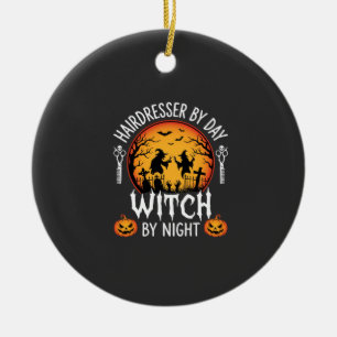 Halloween-Friseur bei Tag, Hexe bei Nacht Keramik Ornament