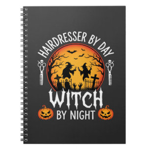 Halloween-Friseur bei Tag, Hexe bei Nacht Notizblock