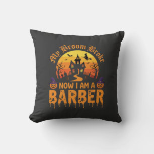 Halloween-Friseur-Hexe-Besen-Zerbrochenes Spukhaus Kissen