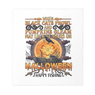 Halloween Frohe Fischerei Schwarze Katzen Kürbisse Notizblock