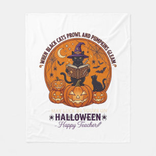 Halloween Froher Lehrer Schwarze Katze Hexenhut Kü Fleecedecke