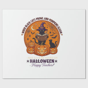 Halloween Froher Lehrer Schwarze Katze Hexenhut Kü Geschenkpapier