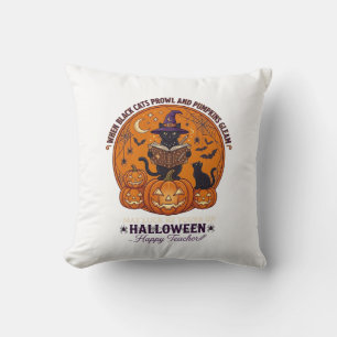 Halloween Froher Lehrer Schwarze Katze Hexenhut Kü Kissen