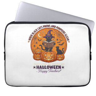 Halloween Froher Lehrer Schwarze Katze Hexenhut Kü Laptopschutzhülle