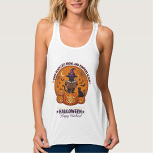 Halloween Froher Lehrer Schwarze Katze Hexenhut Kü Tank Top