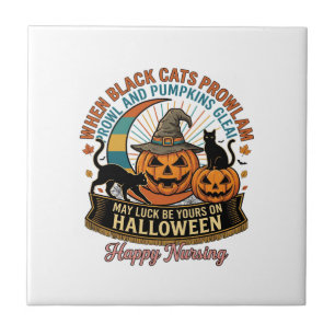 Halloween Fröhliche Stillende Schwarze Katzen Kürb Fliese