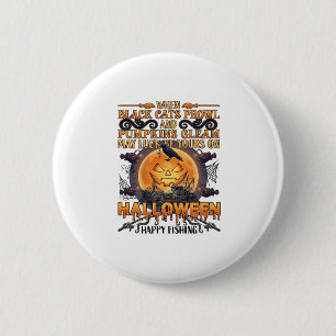 Halloween Fröhliches Fischen Schwarze Katzen Kürbi Button