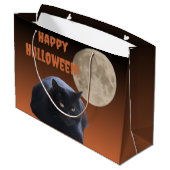 Halloween Full Moon Black Cat Große Geschenktüte (Rückseite Schrägansicht)
