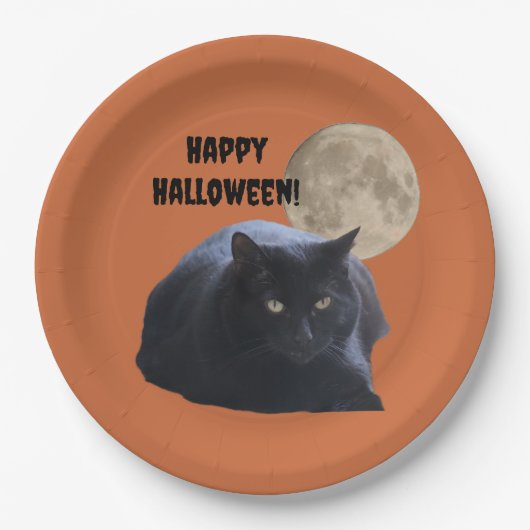 Halloween Full Moon Black Cat Pappteller (Vorderseite)