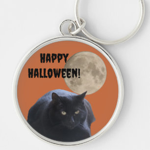 Halloween Full Moon Black Cat Schlüsselanhänger