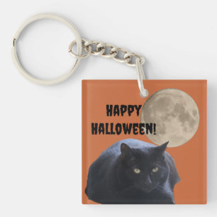 Halloween Full Moon Black Cat Schlüsselanhänger