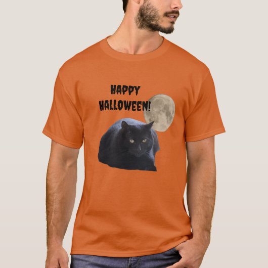 Halloween Full Moon Black Cat T-Shirt (Vorderseite)
