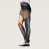 Halloween Full Moon Black Cat Verzierter Herbst Leggings (Links)