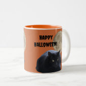 Halloween Full Moon Black Cat Zweifarbige Tasse (VorderseiteRechts)