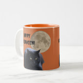 Halloween Full Moon Black Cat Zweifarbige Tasse (Vorderseite Links)